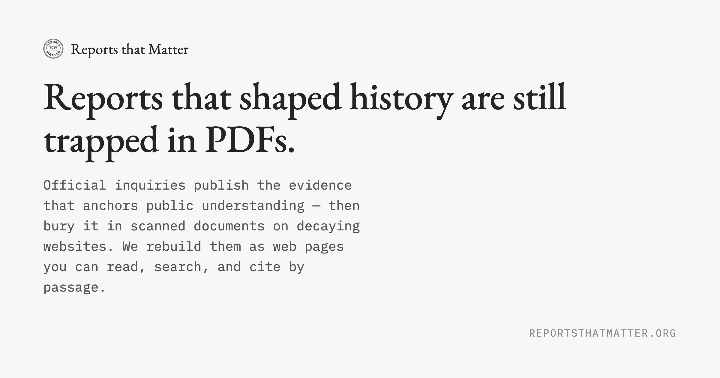 Reports that Matter — the site's default share card