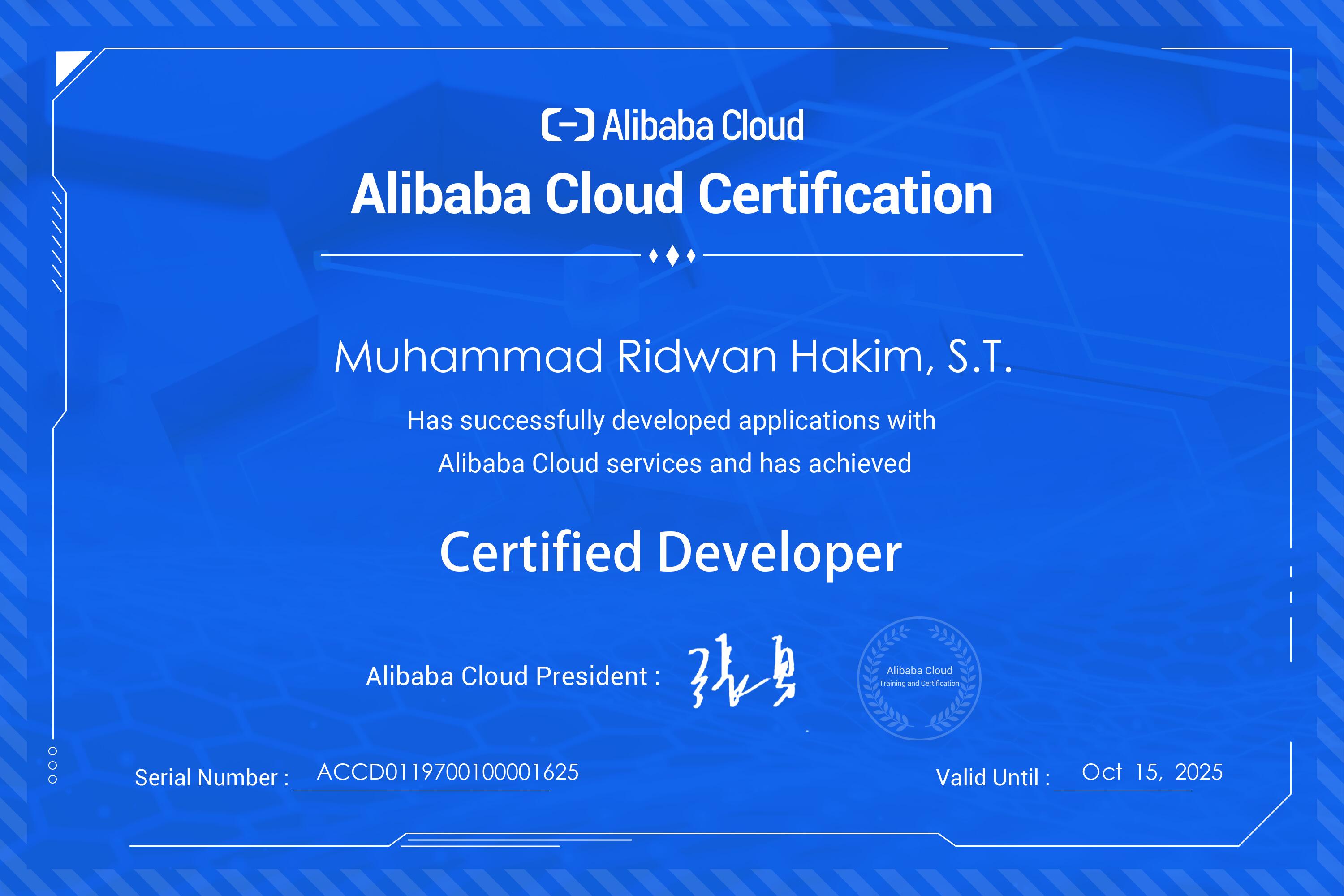 Muhammad Ridwan Hakim - Alibaba Cloud Certified Developer