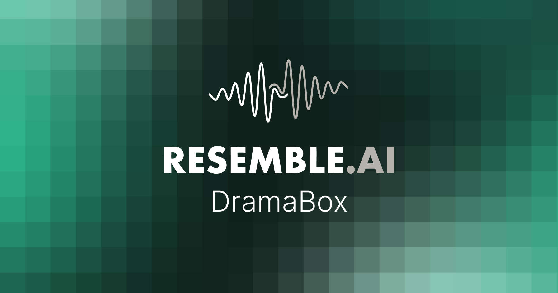 녹색 그라데이션 배경에 파형 로고와 RESEMBLE.AI, DramaBox 명칭이 표시된 배너 이미지입니다.