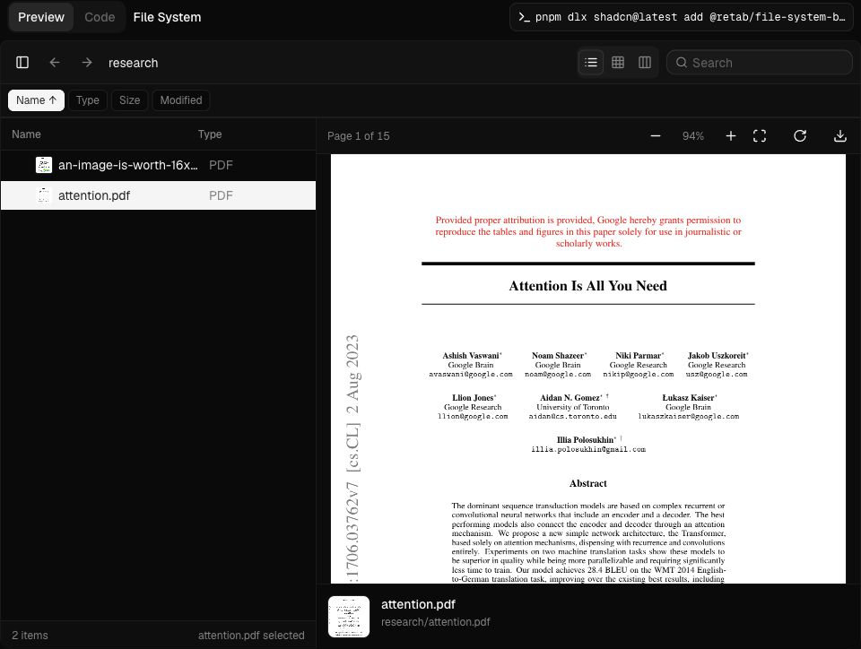 File System component screenshot