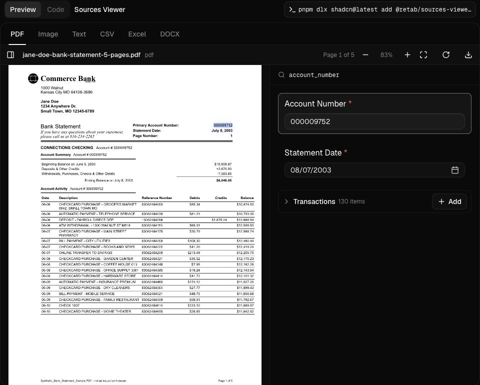 Sources Viewer component screenshot