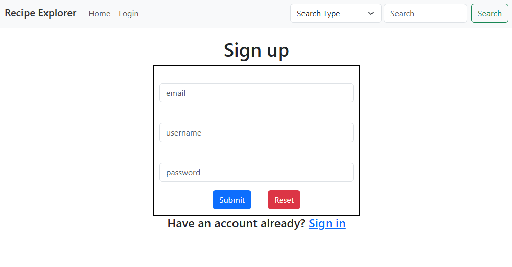 sign up for account