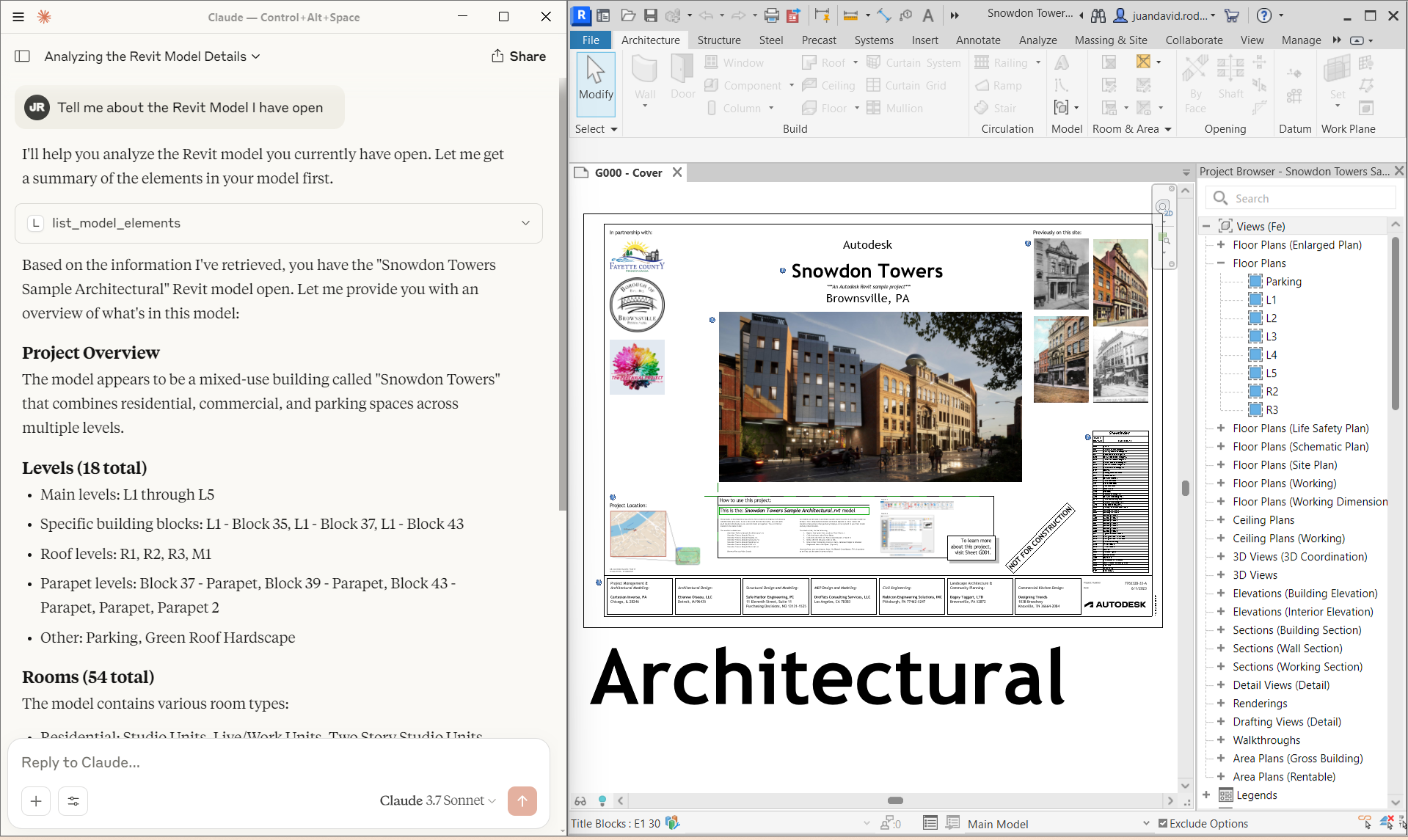 Claude listing model elements in the Desktop interface