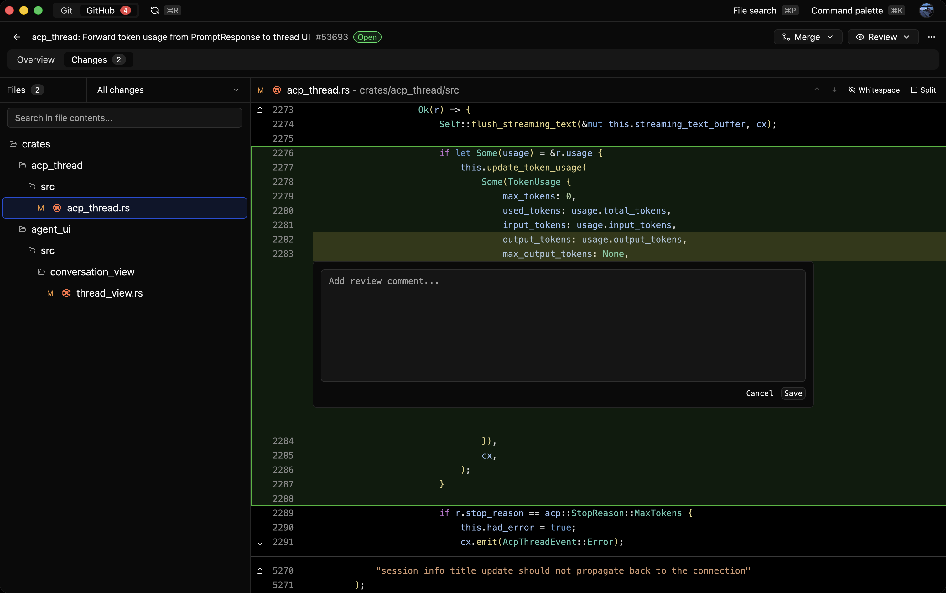 Reviu pull request review with an inline diff and review comments