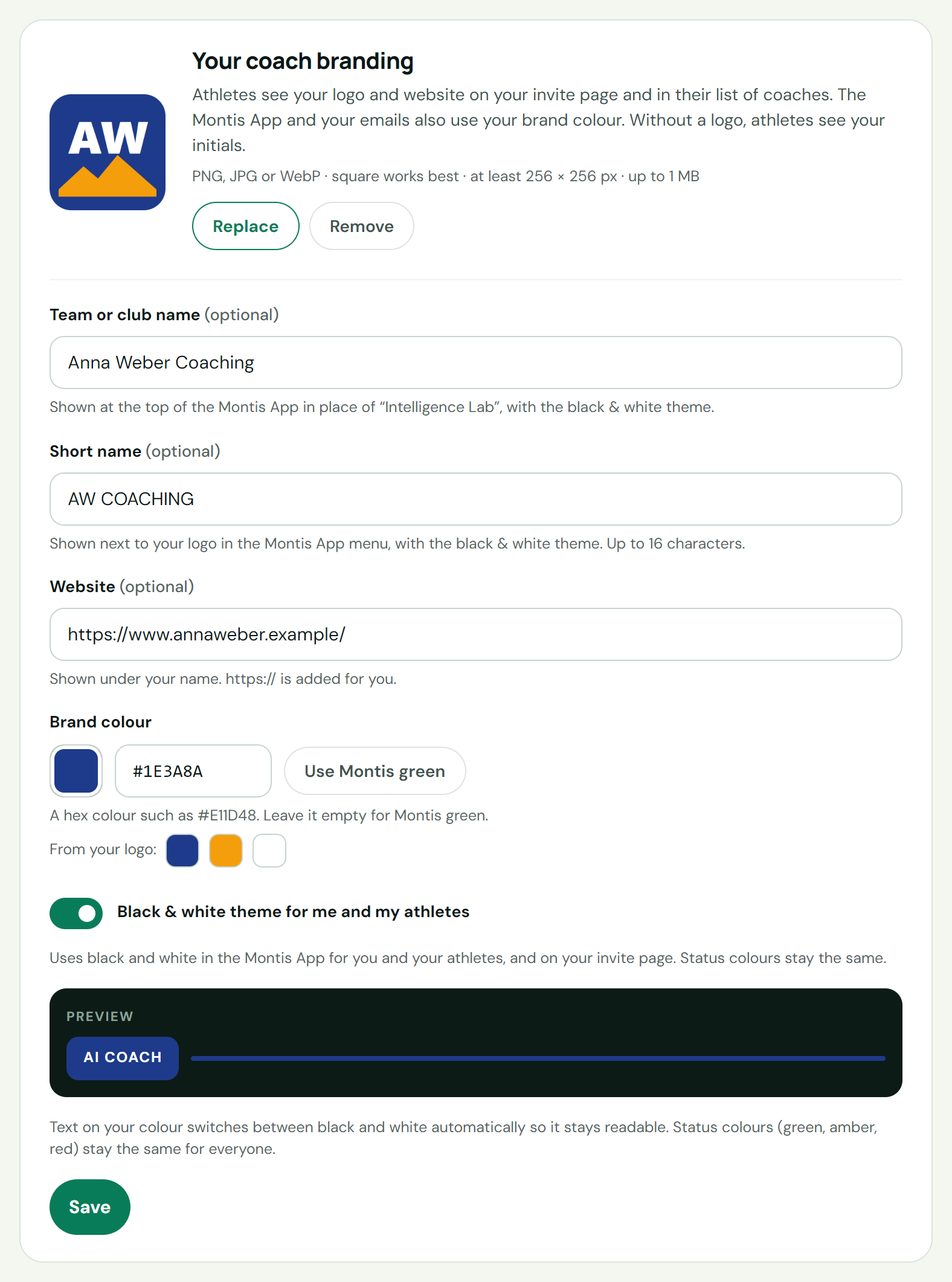 Your coach branding card