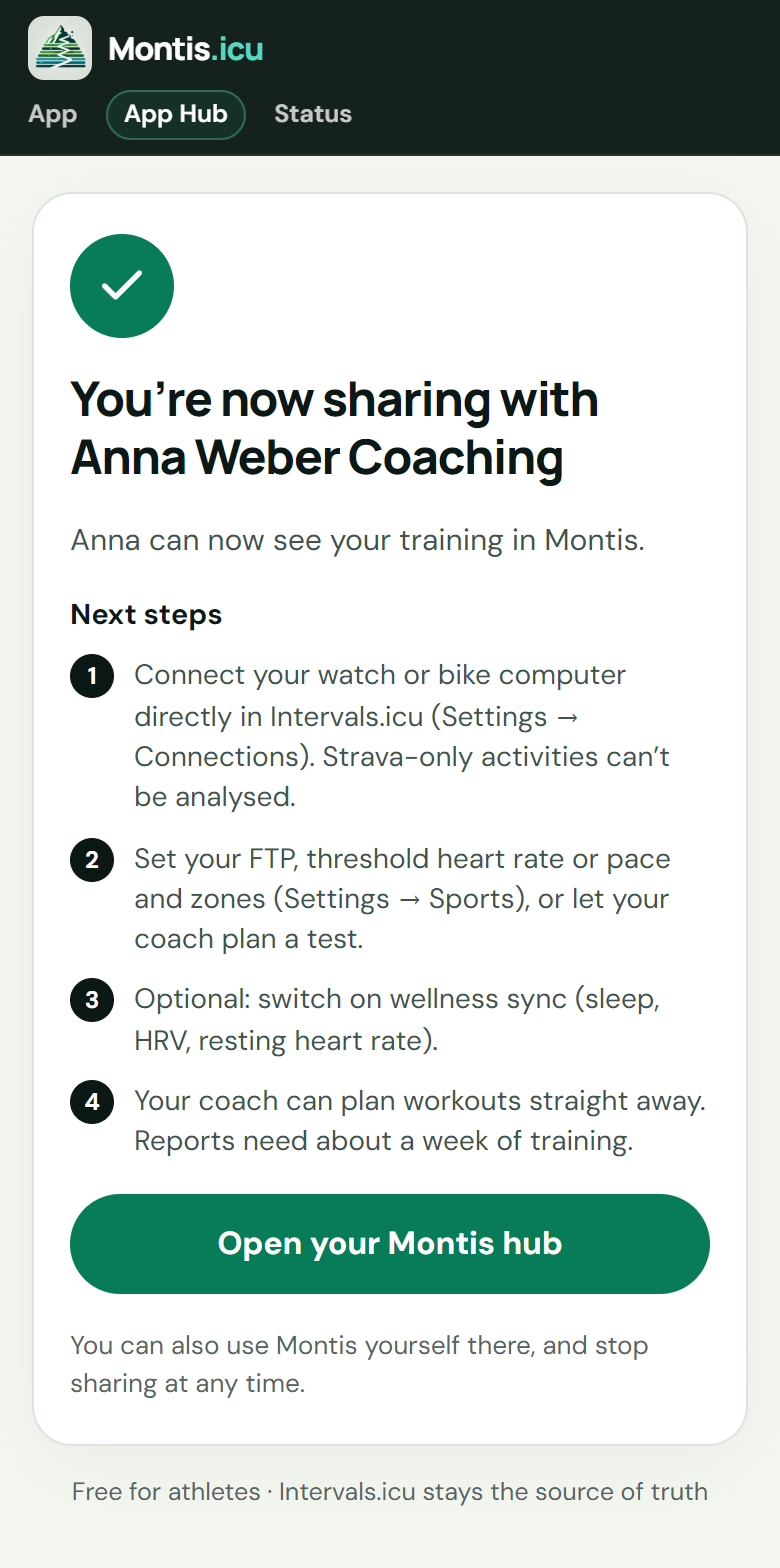 The invite page after accepting, with the next steps