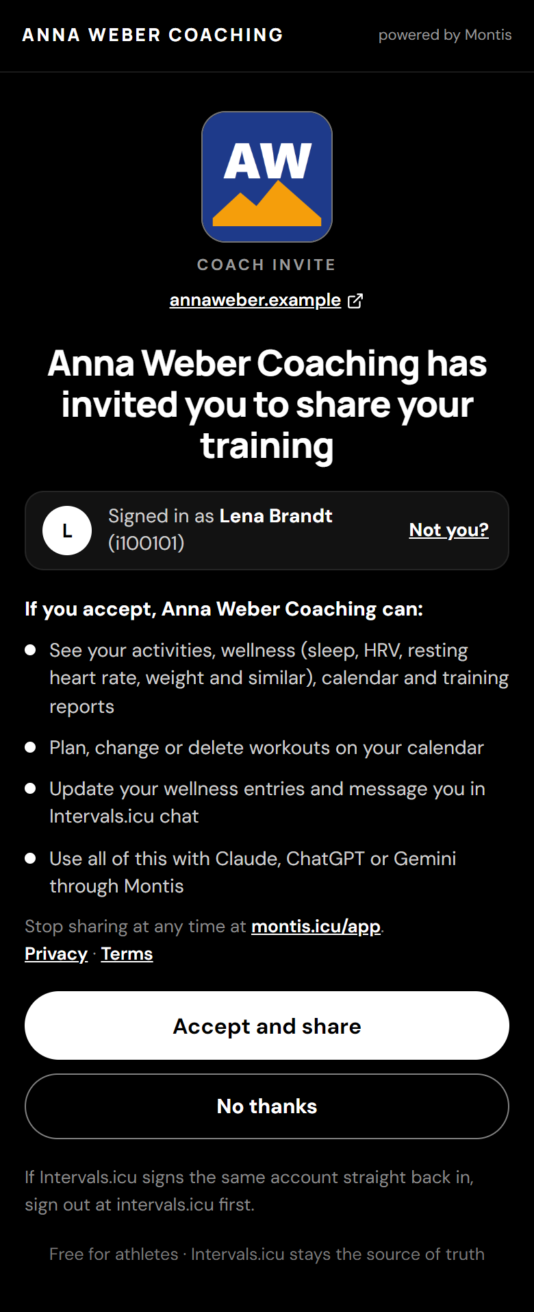 Your invite page with the black & white theme