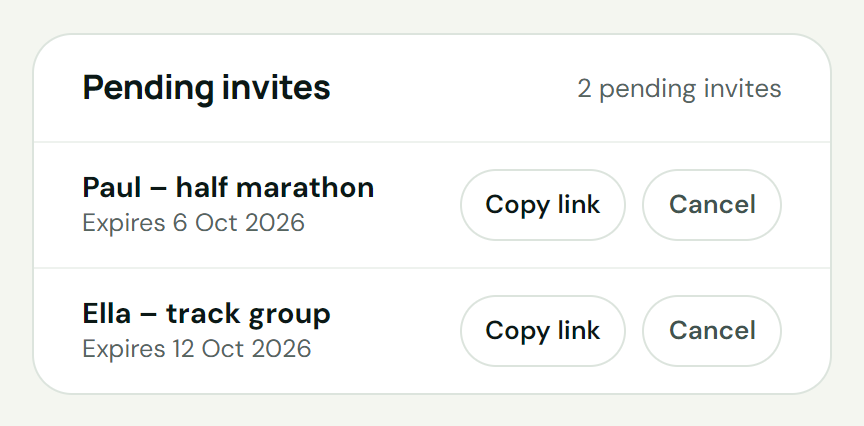 Pending invites with Copy link and Cancel