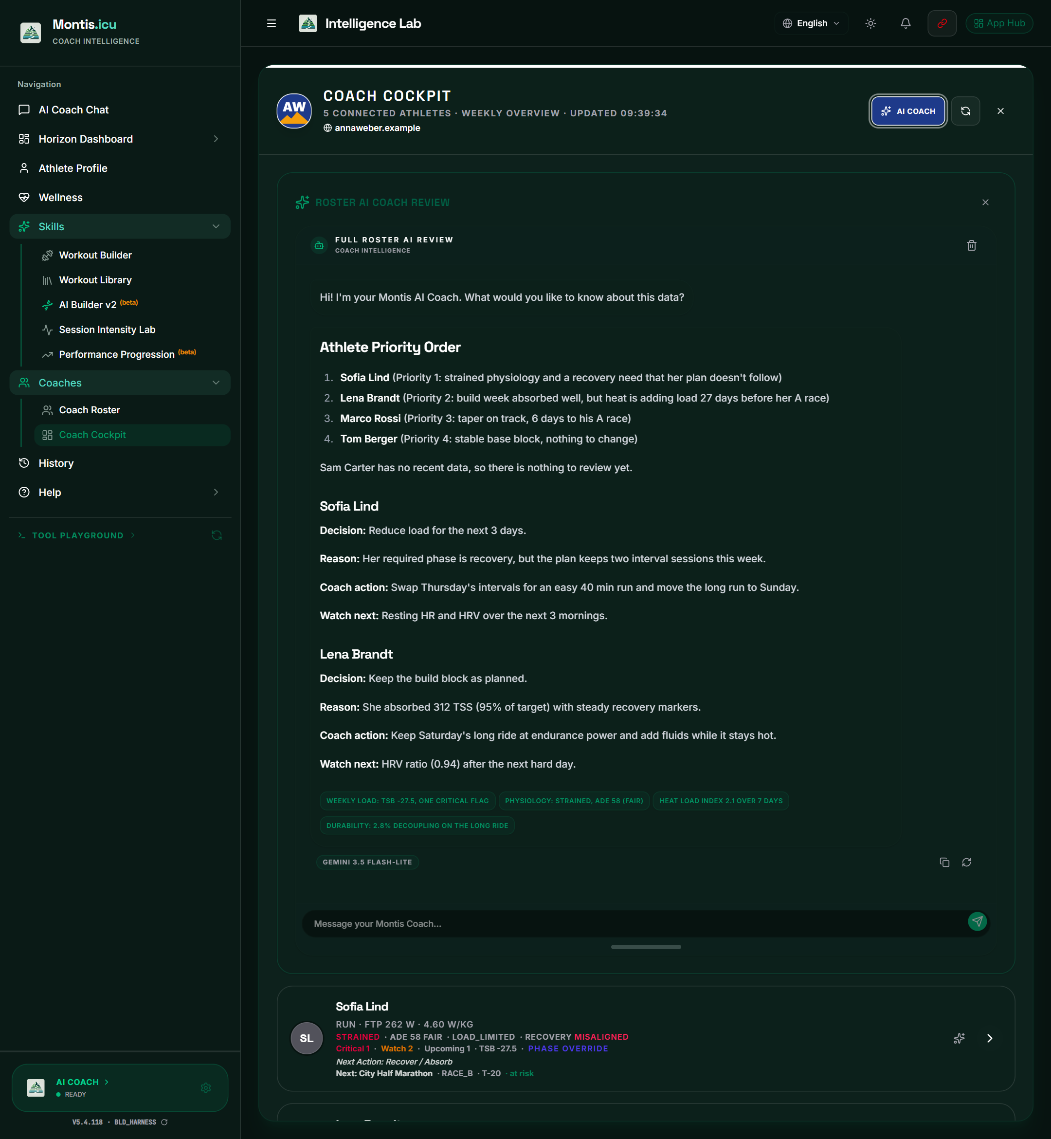 The Roster AI Coach Review with the athletes in priority order