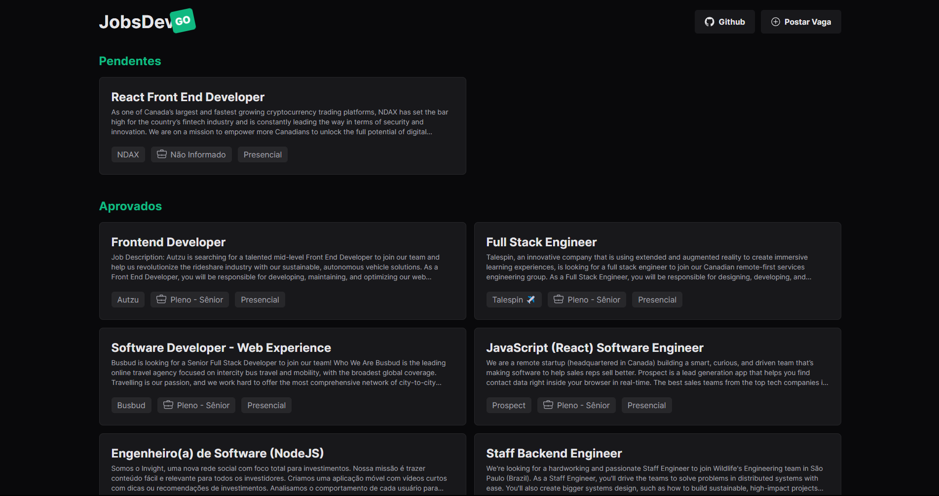 JobsDev GO - Dashboard