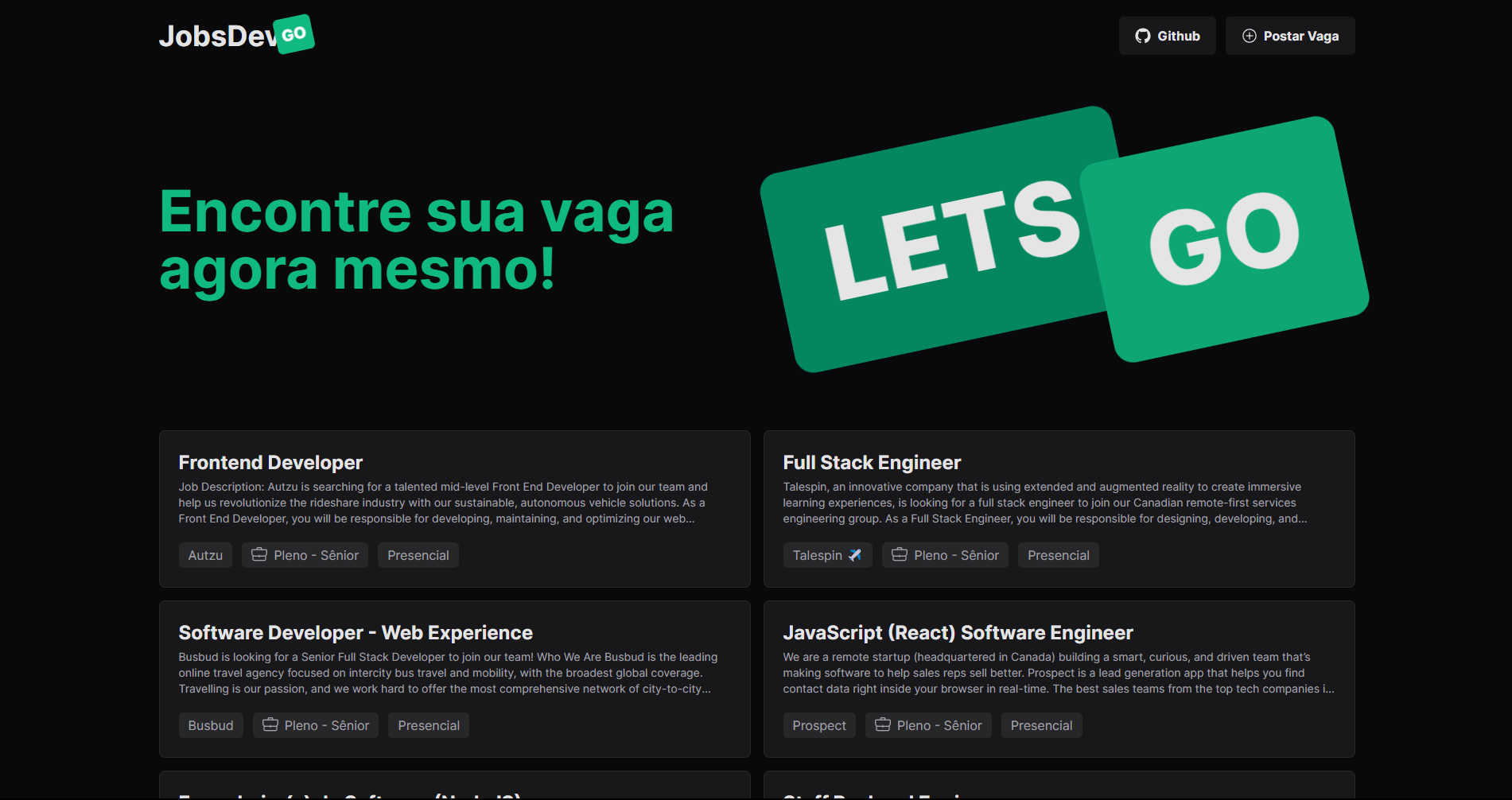 JobsDev GO - Homepage