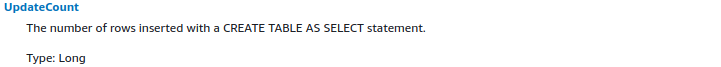 UpdateCount for CTAS, VTAS, and INSERT INTO