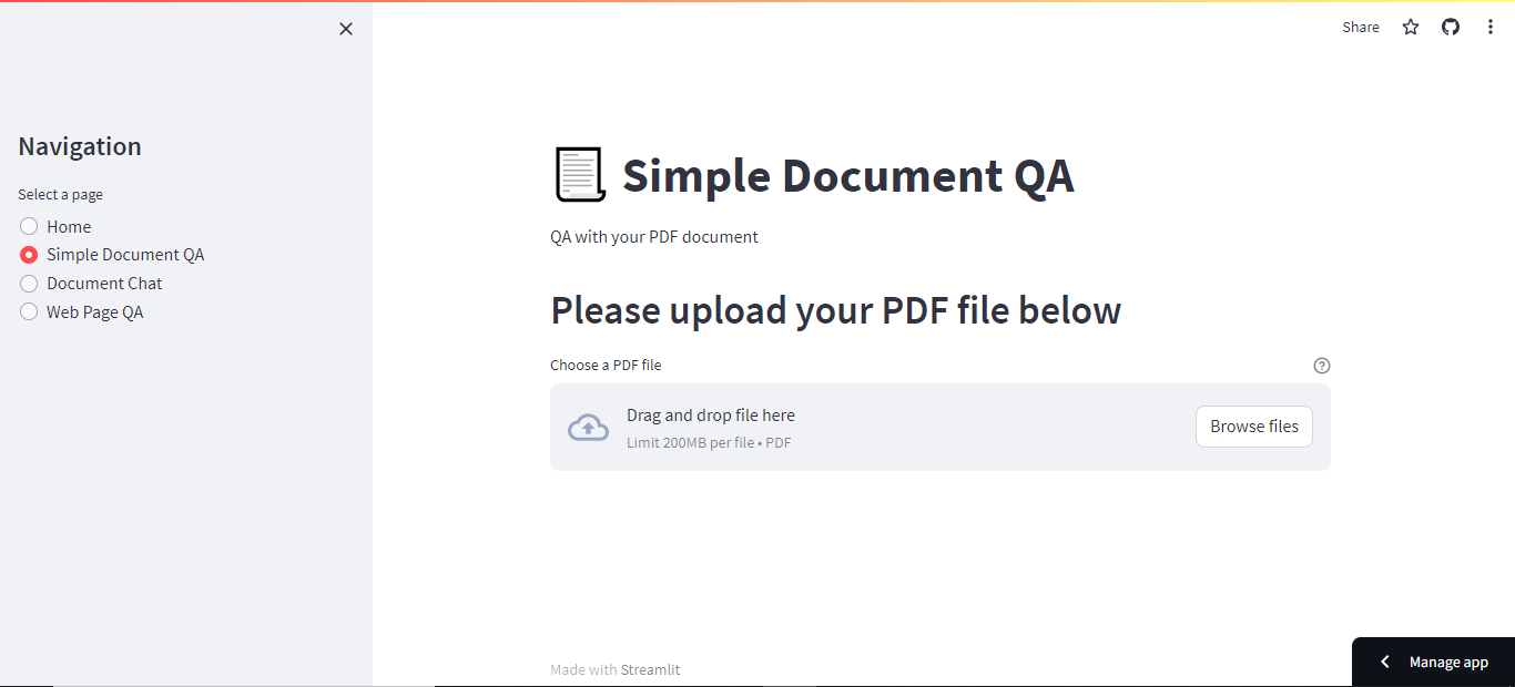 Simple Document QA App Screenshot