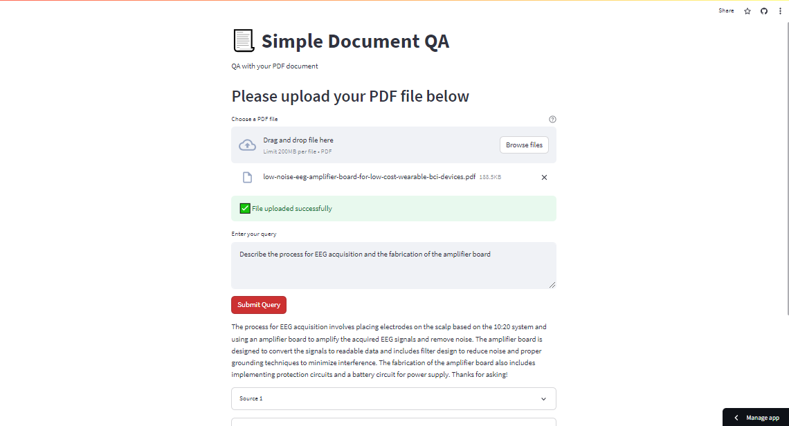 Simple Document QA App Example Screenshot