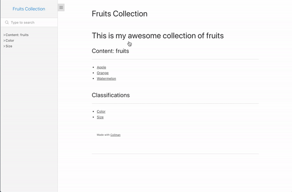 Example fruits collection