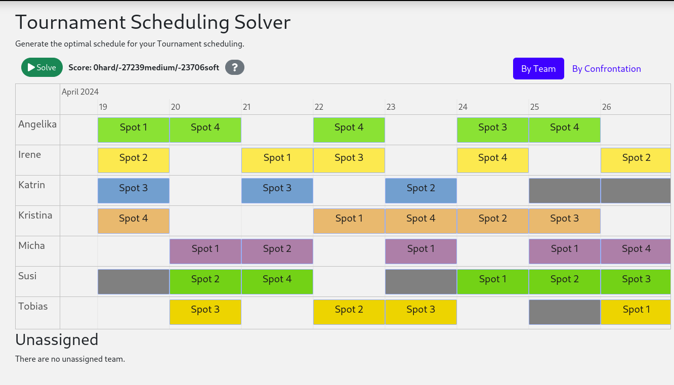 quarkus tournament scheduling screenshot