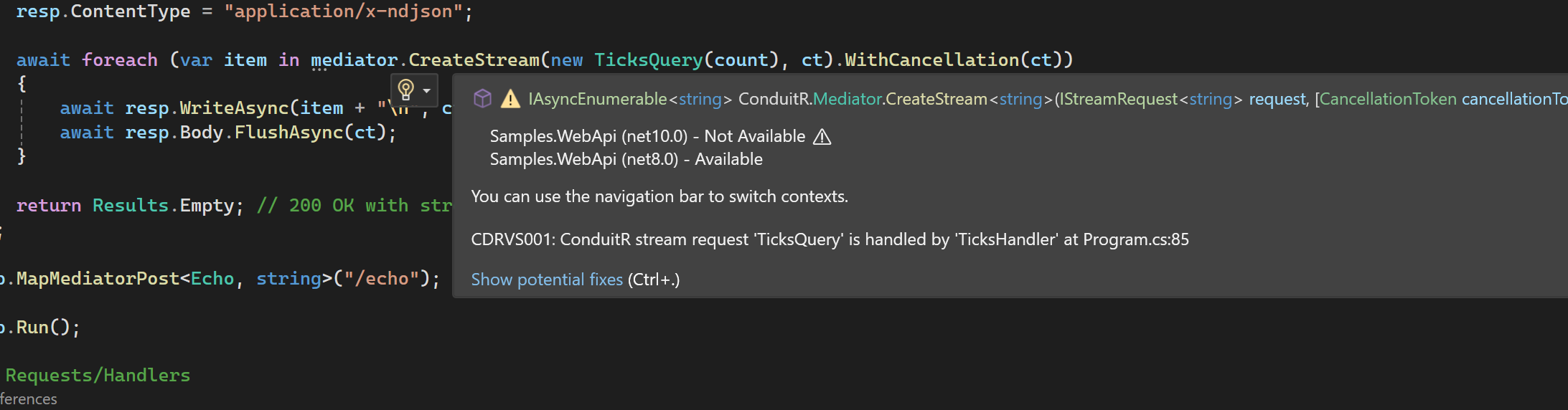 ConduitR CreateStream handler hint