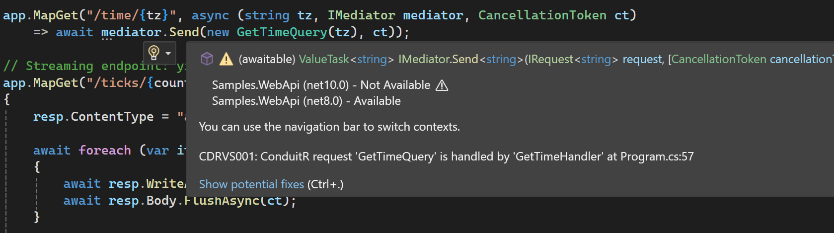 ConduitR Send handler hint