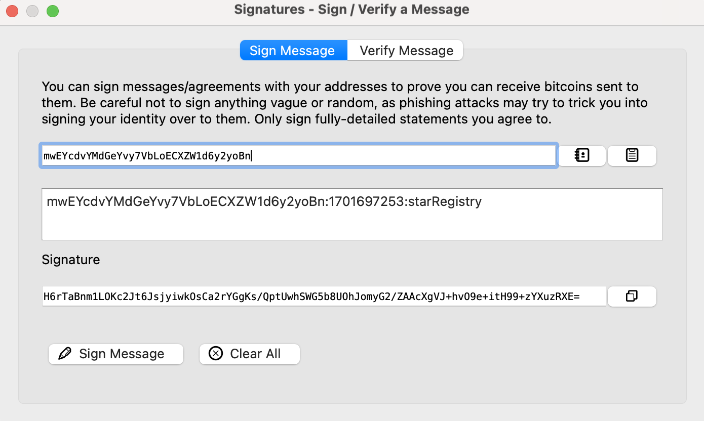 Use the Wallet to sign a message