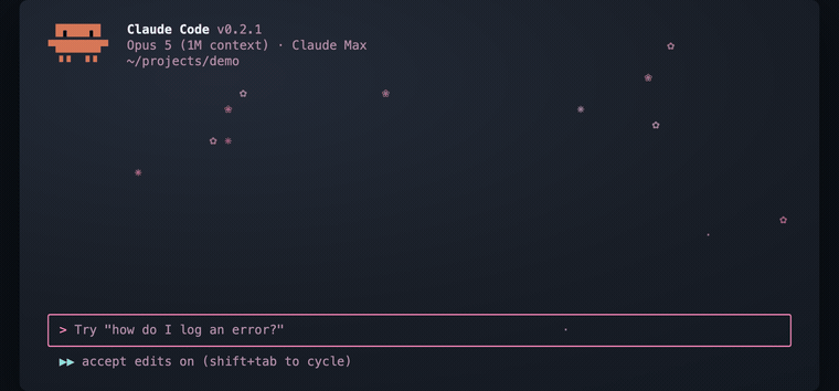 The sakura theme: pink petals drifting across a dark terminal