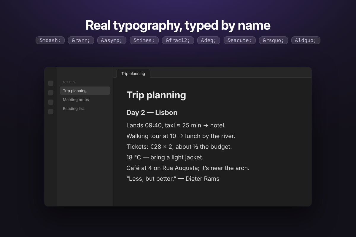 A real note using named entities for typography