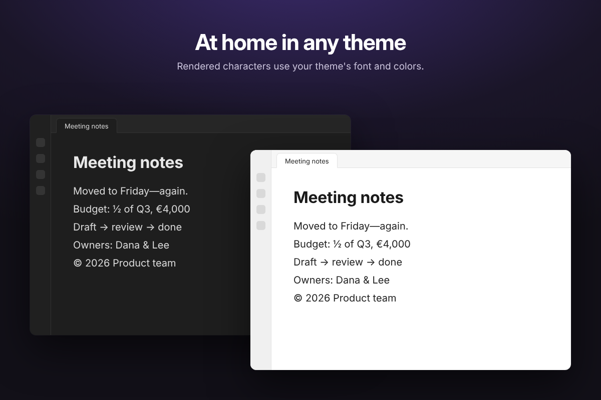 Rendered entities in light and dark themes