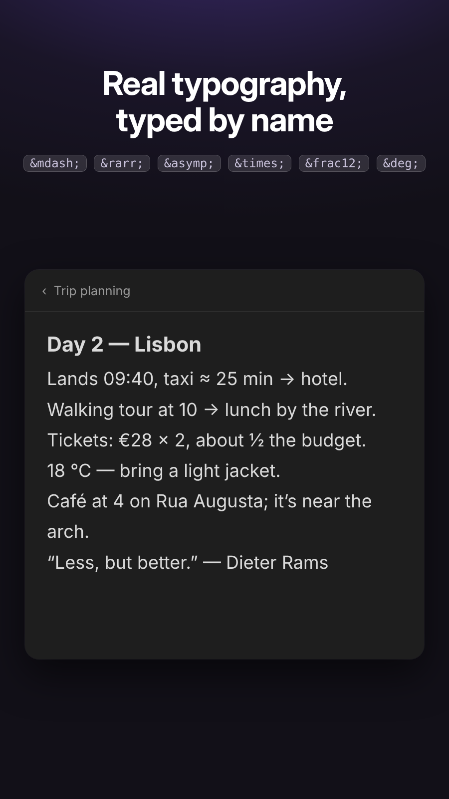 A real note on mobile using named entities for typography