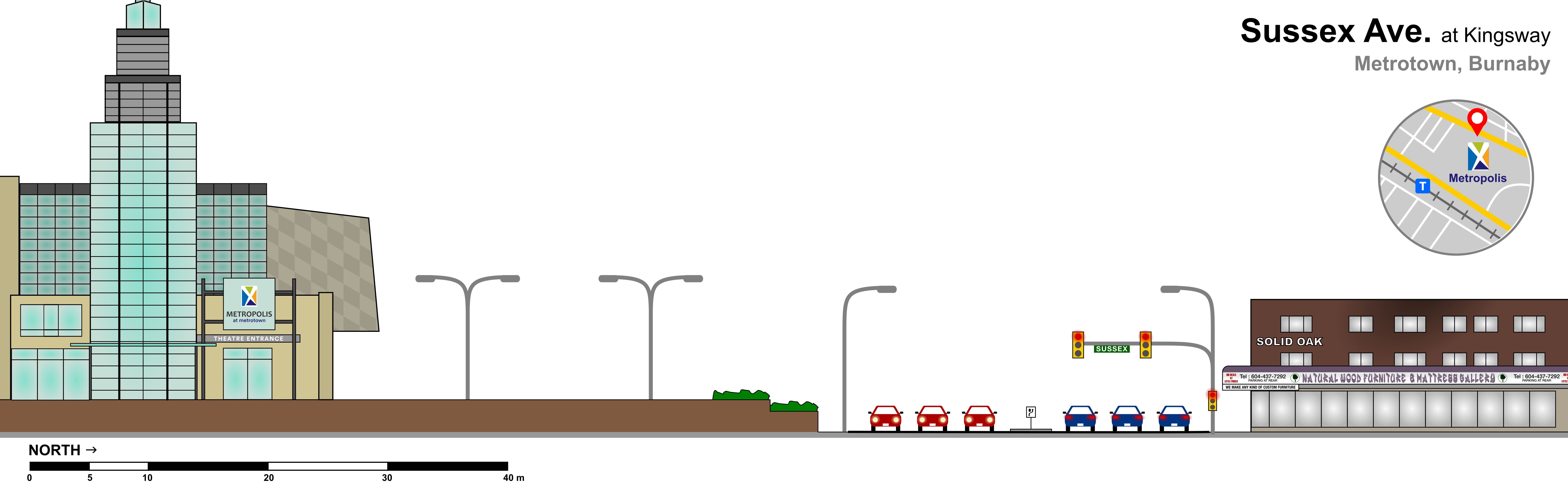 Cross-section of Metrotown, Burnaby at Sussex Avenue and Kingsway