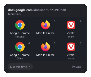 El selector en mosaico: una tarjeta por navegador y perfil