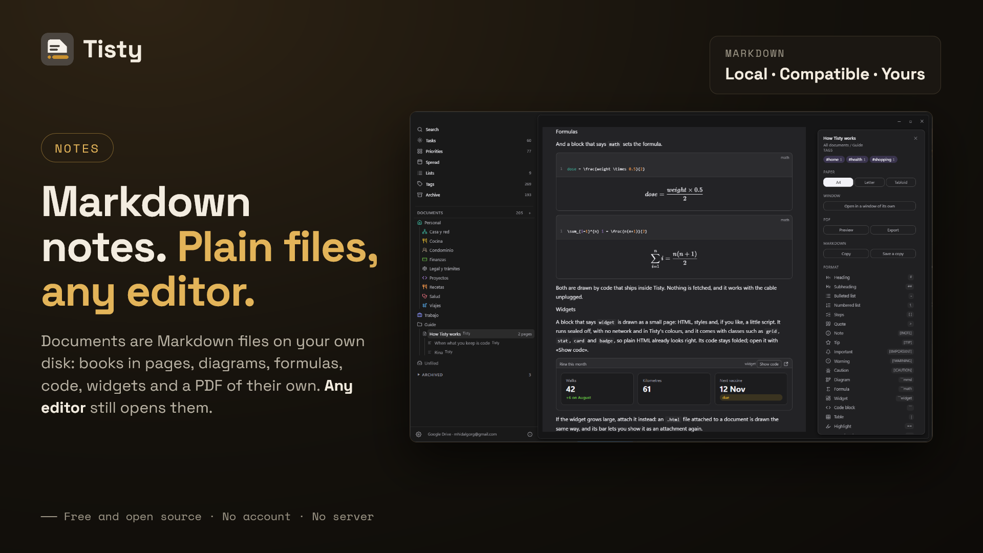 Notes that can do the maths: formulas, diagrams and code in plain Markdown