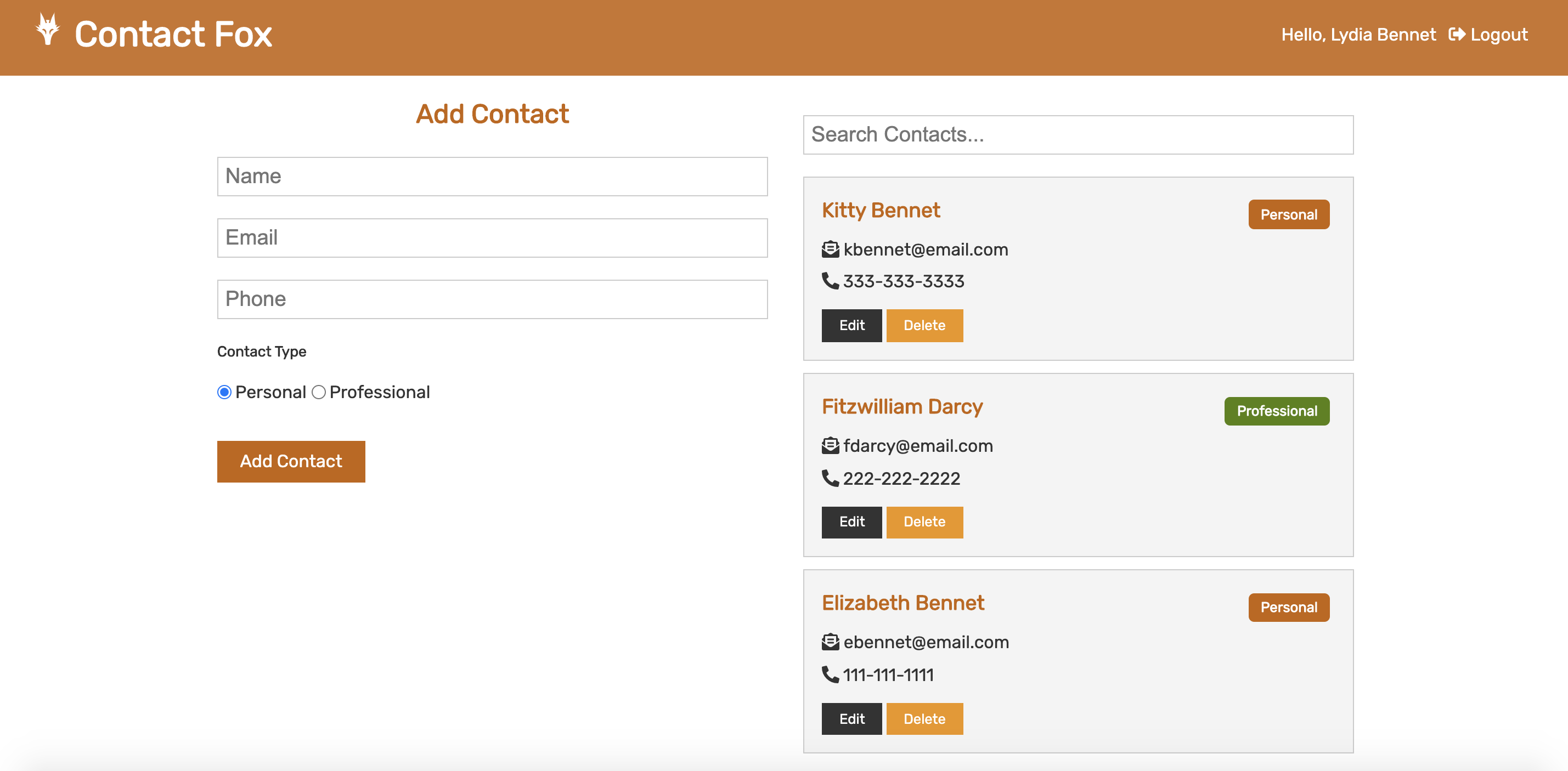 Contact Fox Dashboard Page