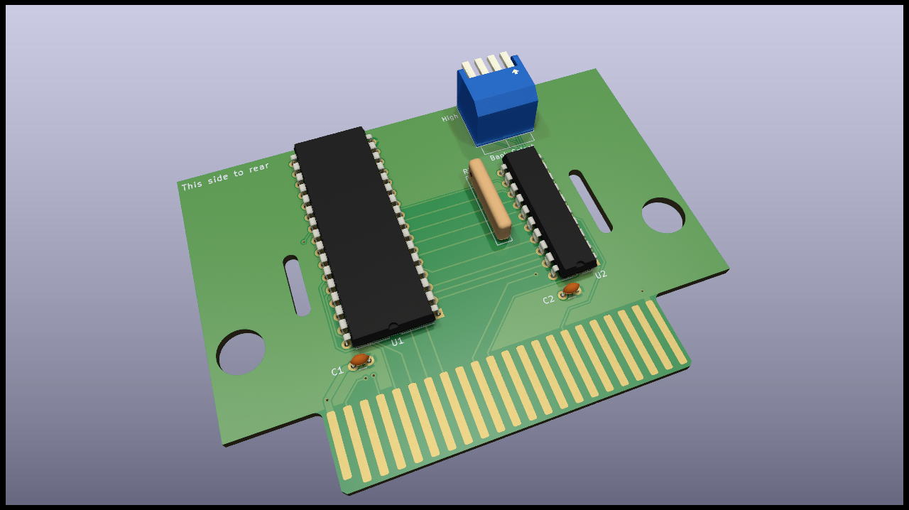 Three-quarter view of rear side of PCB