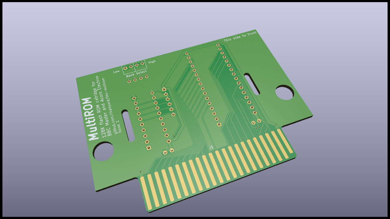 Three-quarter view of front side of PCB