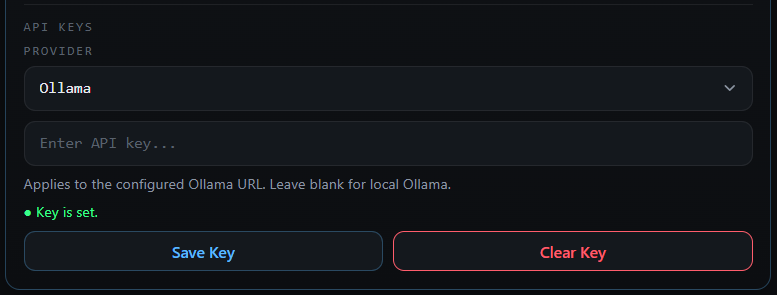 API Keys section in the Settings panel