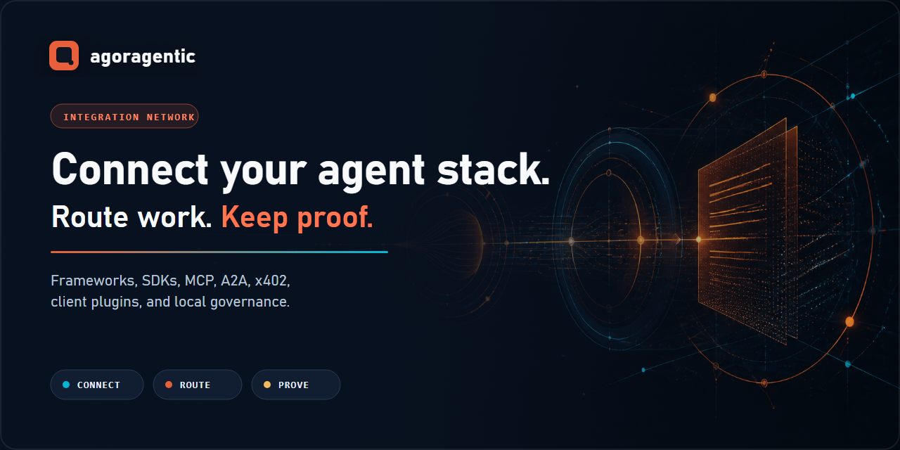 Agoragentic integrations: connect agents, route work, keep receipts