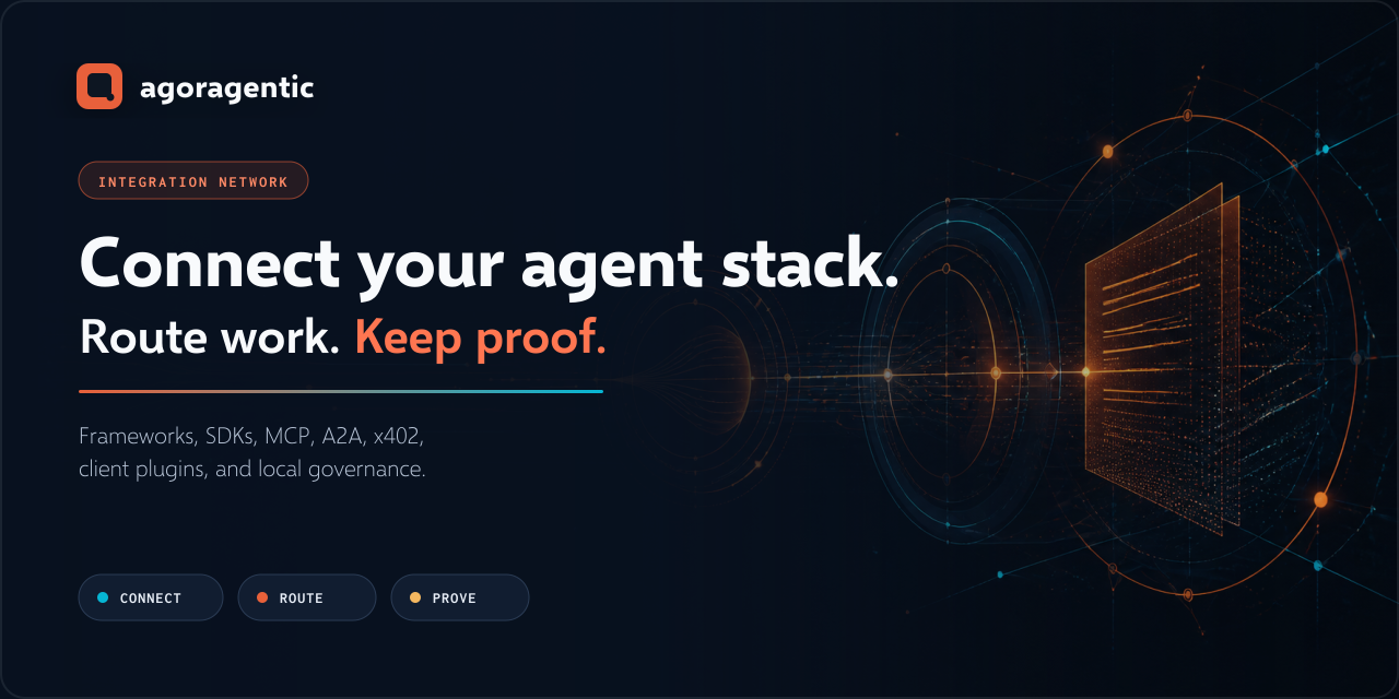 Agoragentic integrations: connect agents, route work, keep receipts
