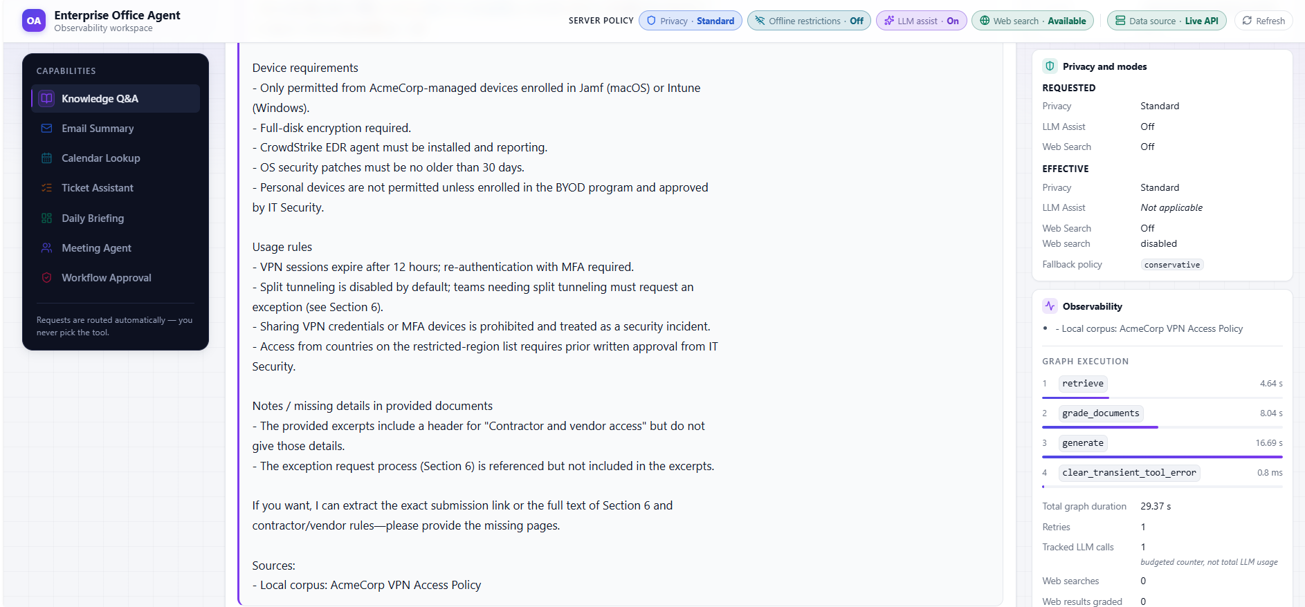 Knowledge Q&A graph execution timeline