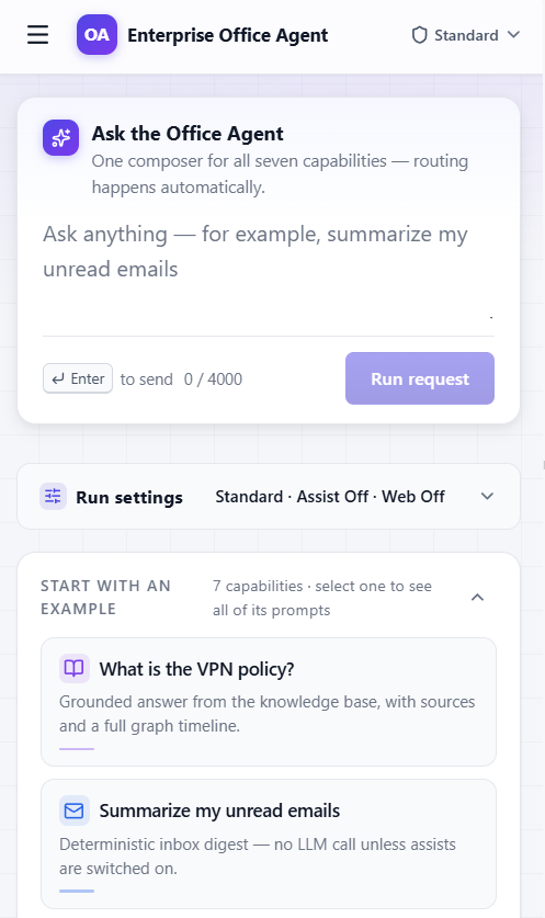 Enterprise Office Agent responsive mobile workspace
