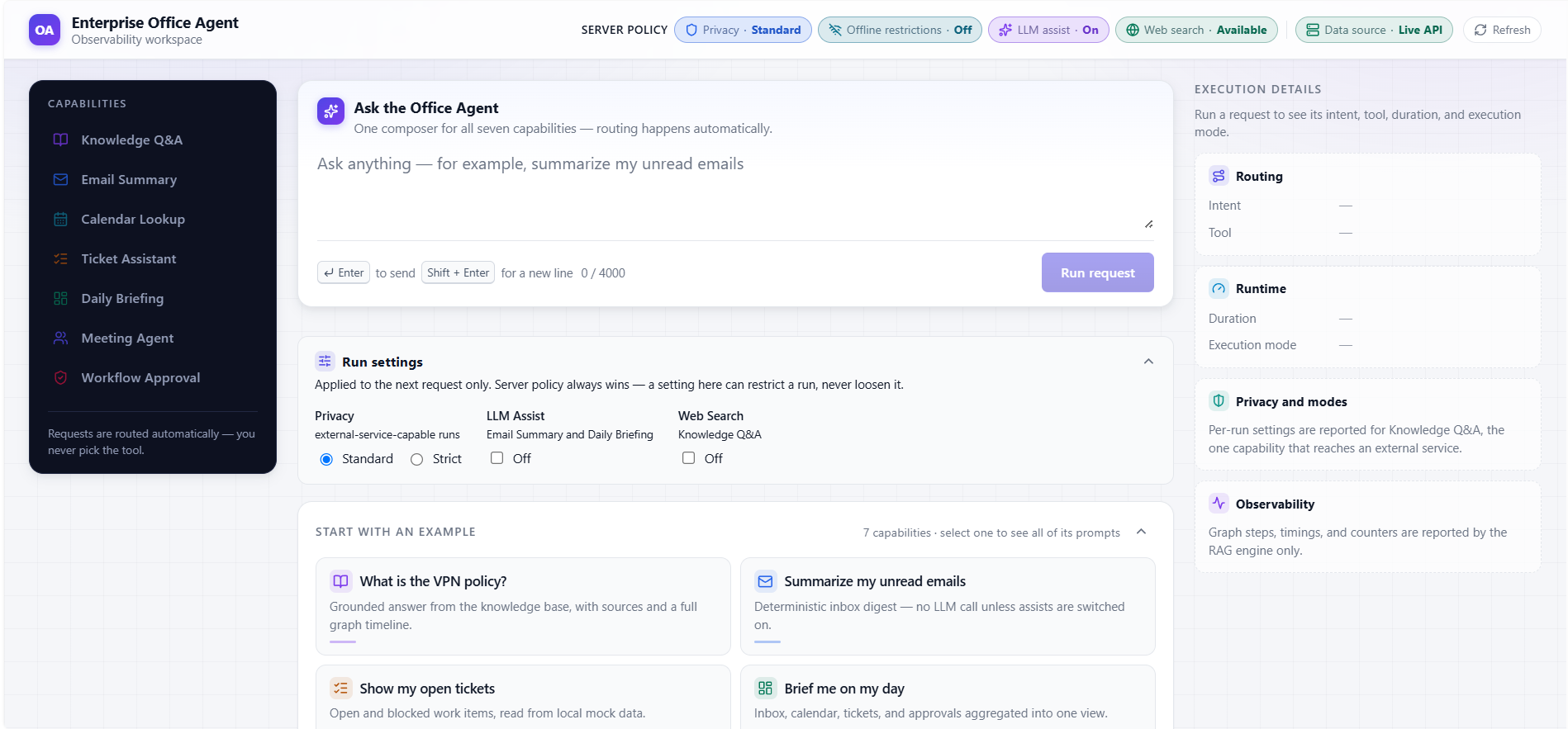 Enterprise Office Agent desktop observability workspace