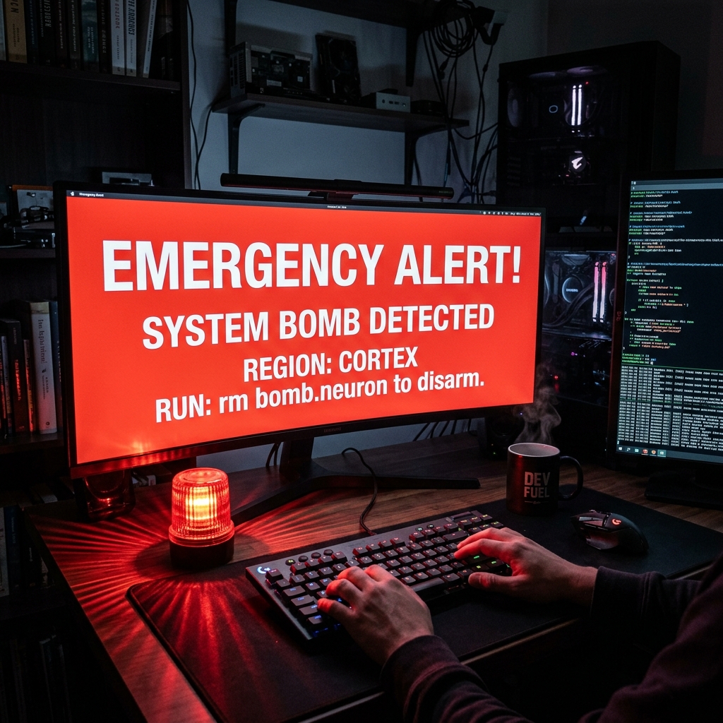 bomb.neuron physical alert — fullscreen red flash + USB siren