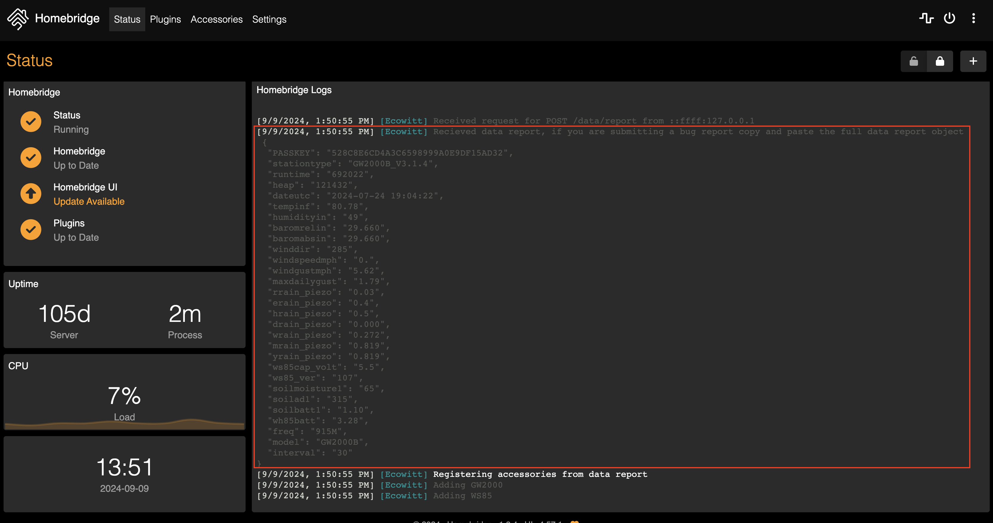 Data Report in Homebridge Logs