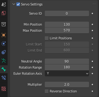 Servo Settings panel