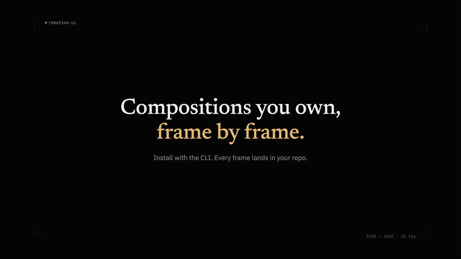RemotionUI: install a composition with one command, 200 components in one registry