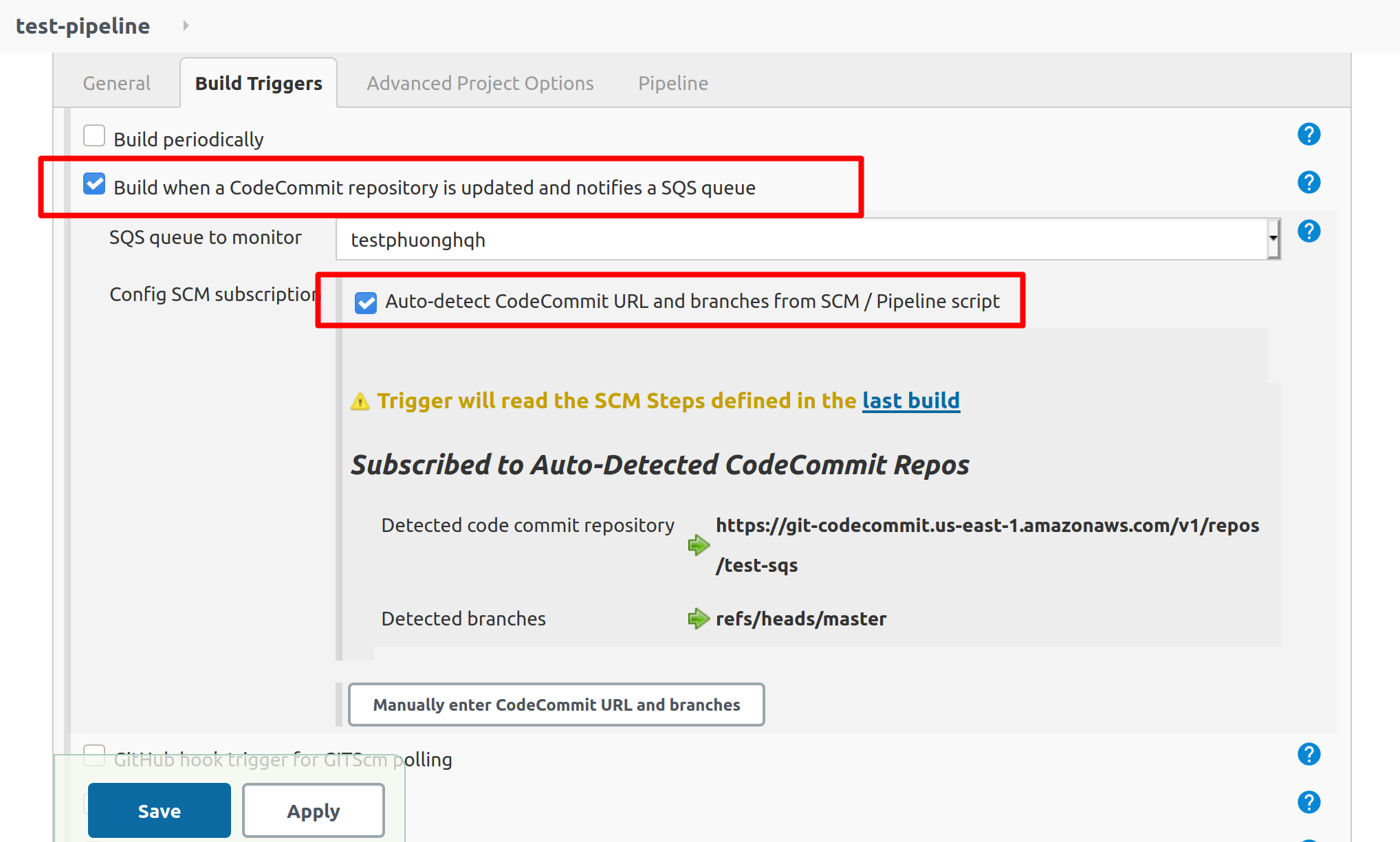 Pipeline configuration test