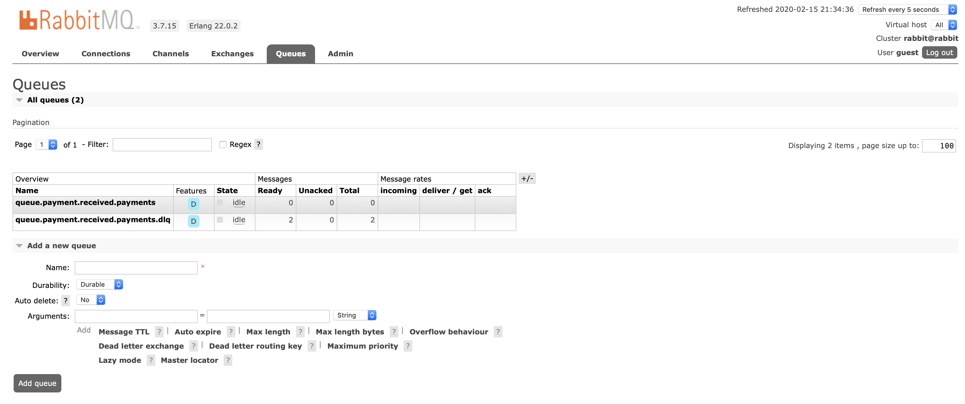 RabbitMQ Console Image