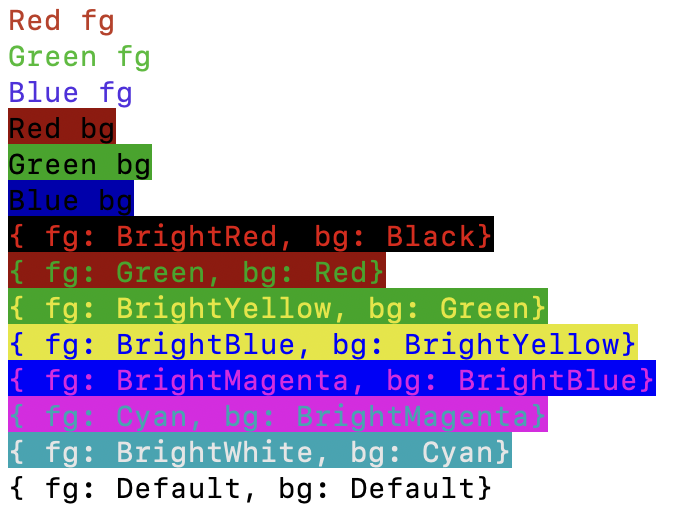 example output showing colors