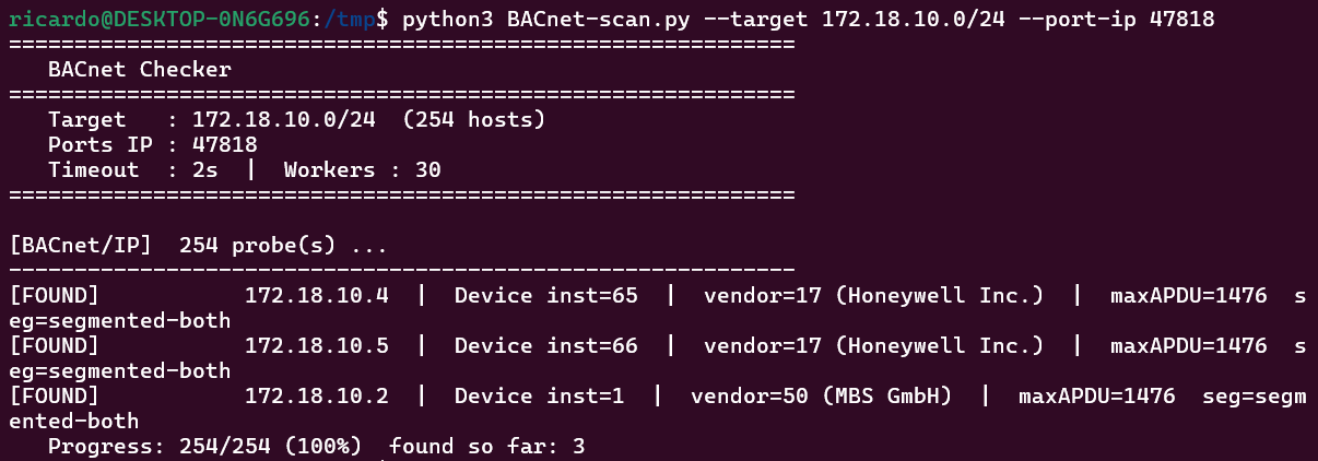 BACnet/IP scan