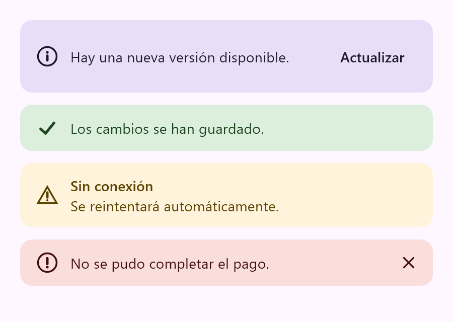 InlineBanner en sus cuatro severidades