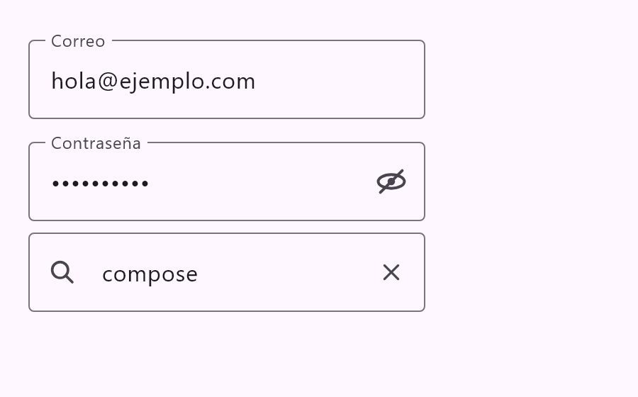 LabeledTextField, PasswordTextField y SearchField