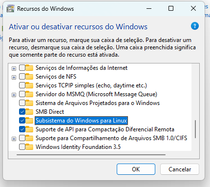 Ativando o WSL nos recursos do Windows